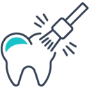 a graphic drawn image of teeth being brushed and cleaned