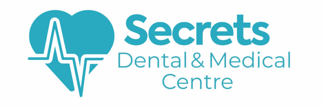 Secrets Dental & Medical Centre logo with heart and heartbeat