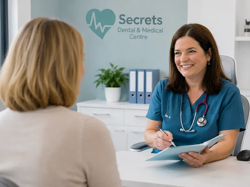 Doctor consulting patient at Secrets Dental and Medical Centre