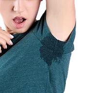 a woman looking at her sweaty armpit